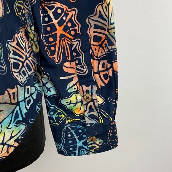 Pete Huntington Shirt Womens Button Down Multicolor Tribal Leaf Print Travel L - Picture 7 of 8